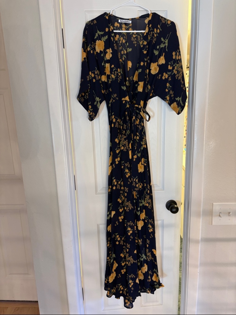 Reformation Winslow Floral Wrap Maxi Dress - Navy & Mustard